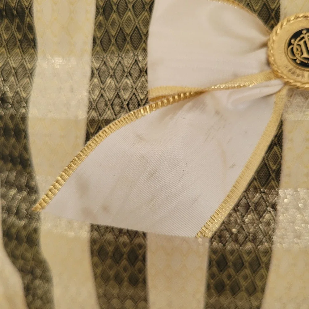 Christian Dior Vintage Cosmetic Bag Striped Brocade Gold Green Bow Logo‎ Pouch